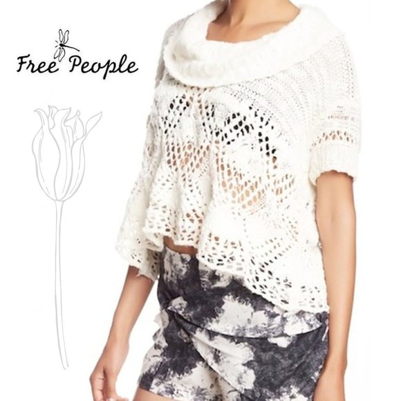 Free People Boho Ivory Open Crochet Top Sweater L - Picture 1 of 12